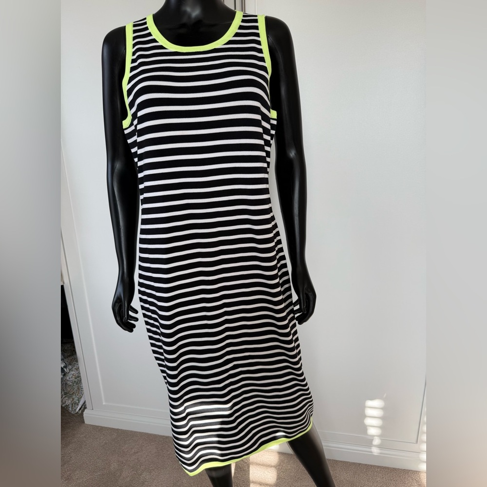 Michael Kors Black and Neon Green Striped Dress and Jacket Set - Picture 2 of 9
